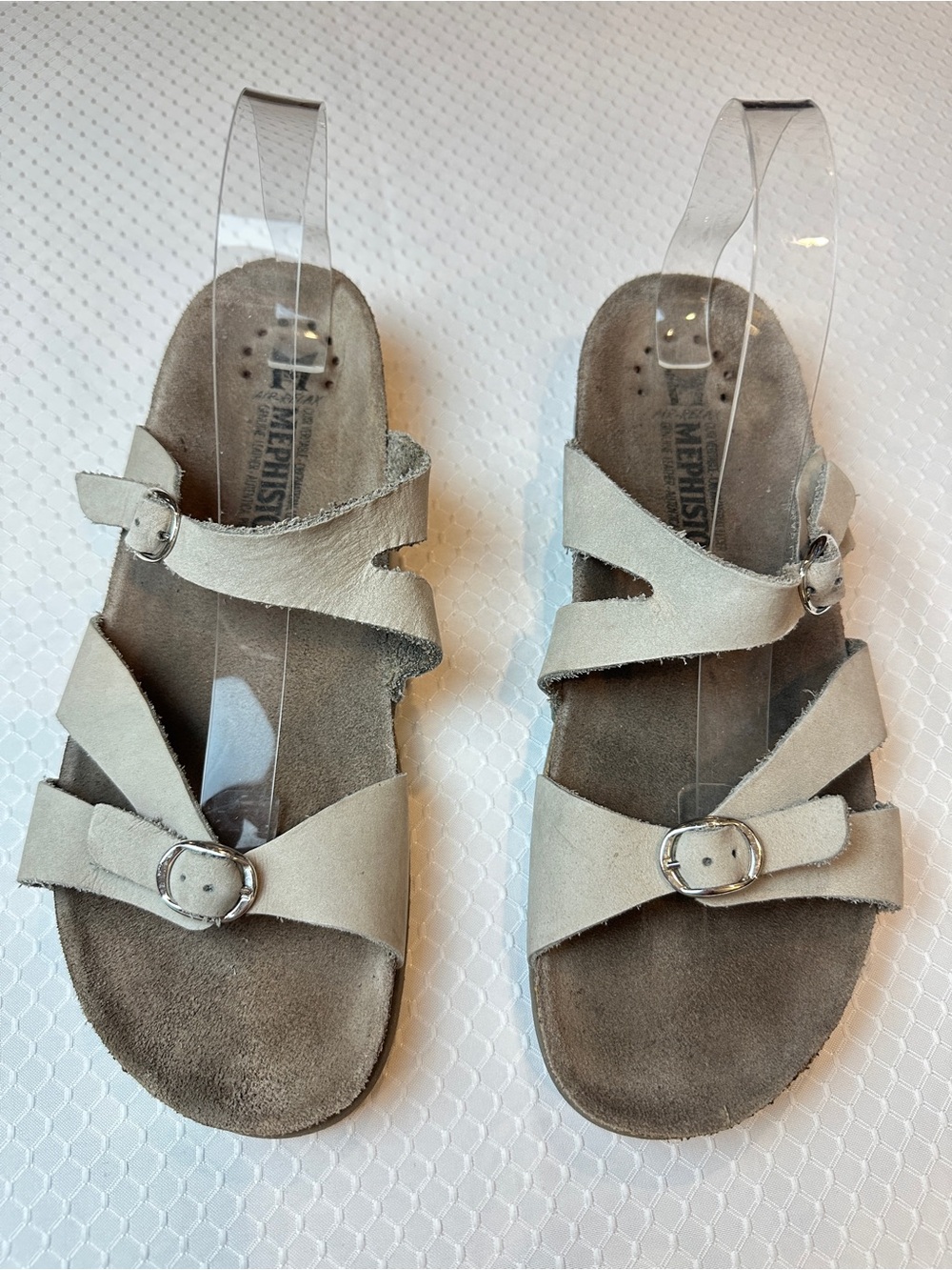 Mephisto Women's Beige Soft Suede Strappy Buckle Comfort Sandals